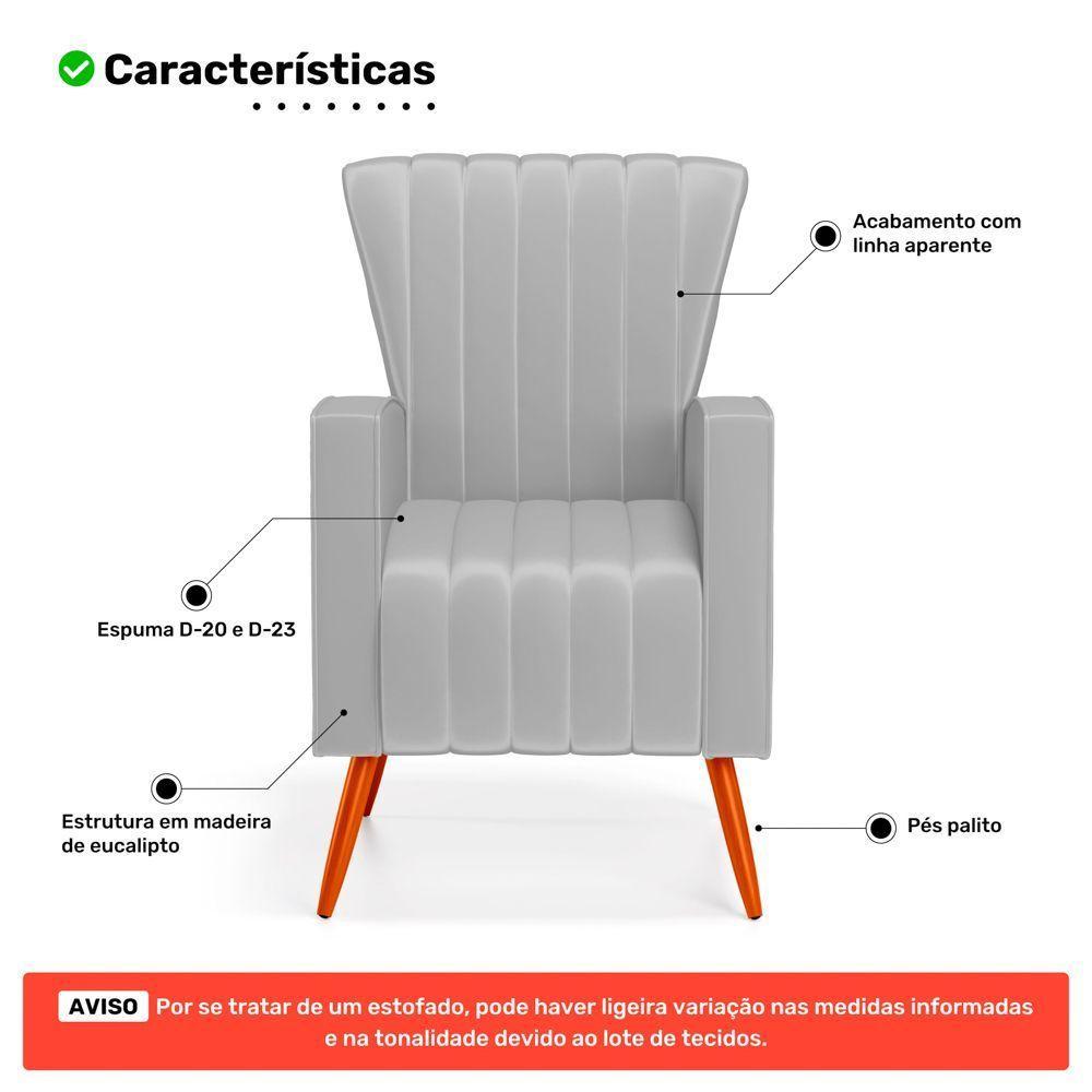 Kit 02 Poltronas Decorativas Melody Com Pés Palito Veludo Cinza Claro - Desk Design - 2