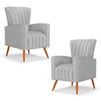 Kit 02 Poltronas Decorativas Melody Com Pés Palito Veludo Cinza Claro - Desk Design - 1
