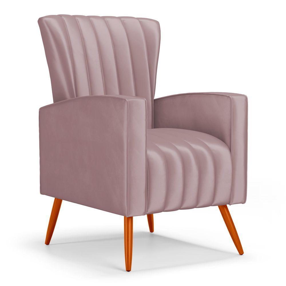 Kit 02 Poltronas Decorativas Melody Com Pés Palito Veludo Rosê - Desk Design - 5