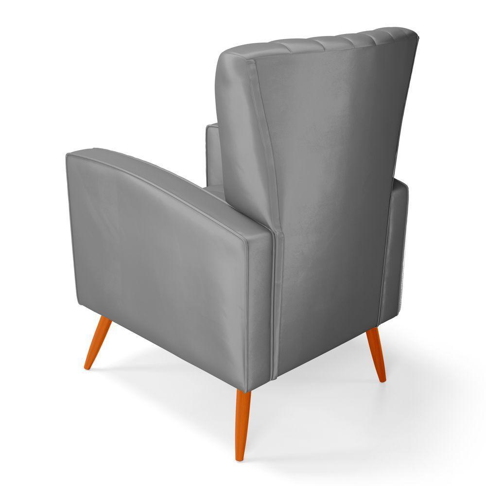 Kit 02 Poltronas Decorativas Melody Com Pés Palito Suede Cinza - Desk Design - 2