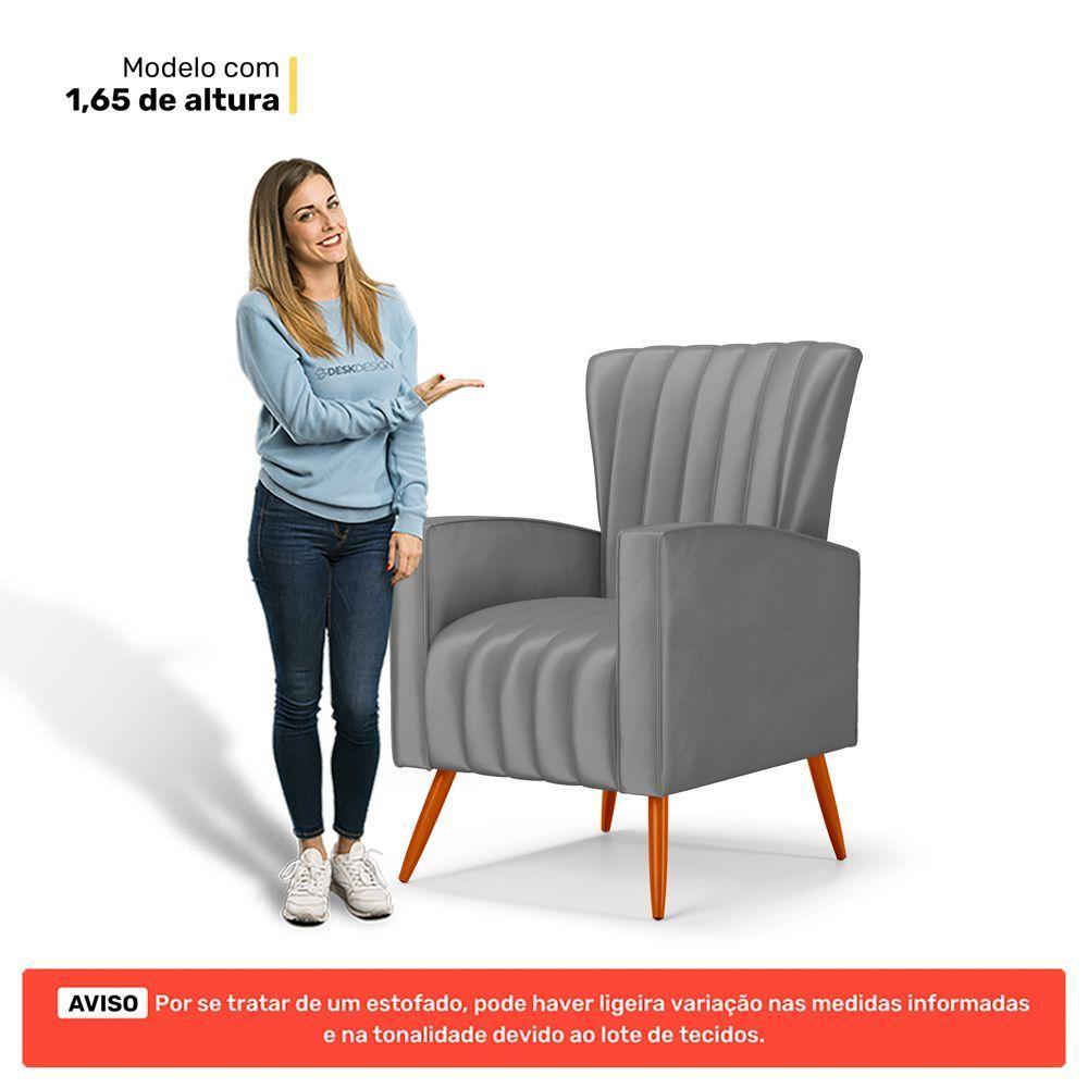 Kit 02 Poltronas Decorativas Melody Com Pés Palito Suede Cinza - Desk Design - 3