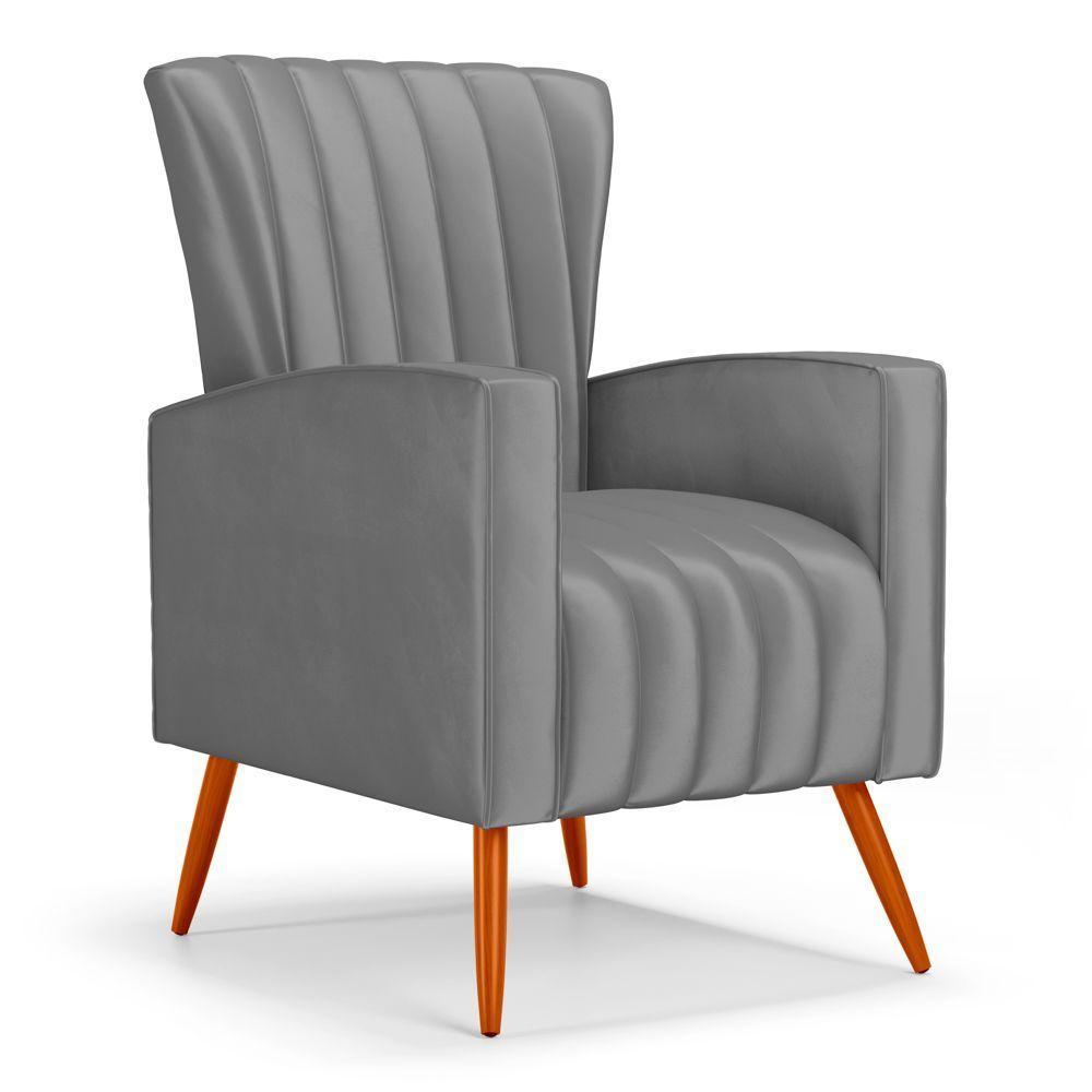 Kit 02 Poltronas Decorativas Melody Com Pés Palito Suede Cinza - Desk Design - 5