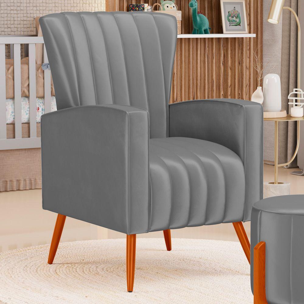 Kit 02 Poltronas Decorativas Melody Com Pés Palito Suede Cinza - Desk Design - 7