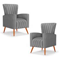 Kit 02 Poltronas Decorativas Melody Com Pés Palito Suede Cinza - Desk Design - 1