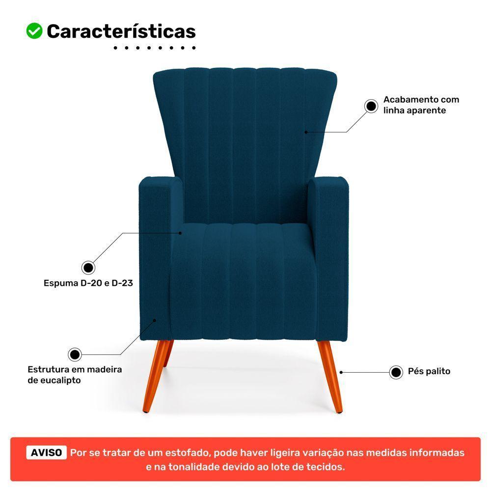 Kit 02 Poltronas Decorativas Melody Com Pés Palito Bouclê Azul Marinho - Desk Design - 2