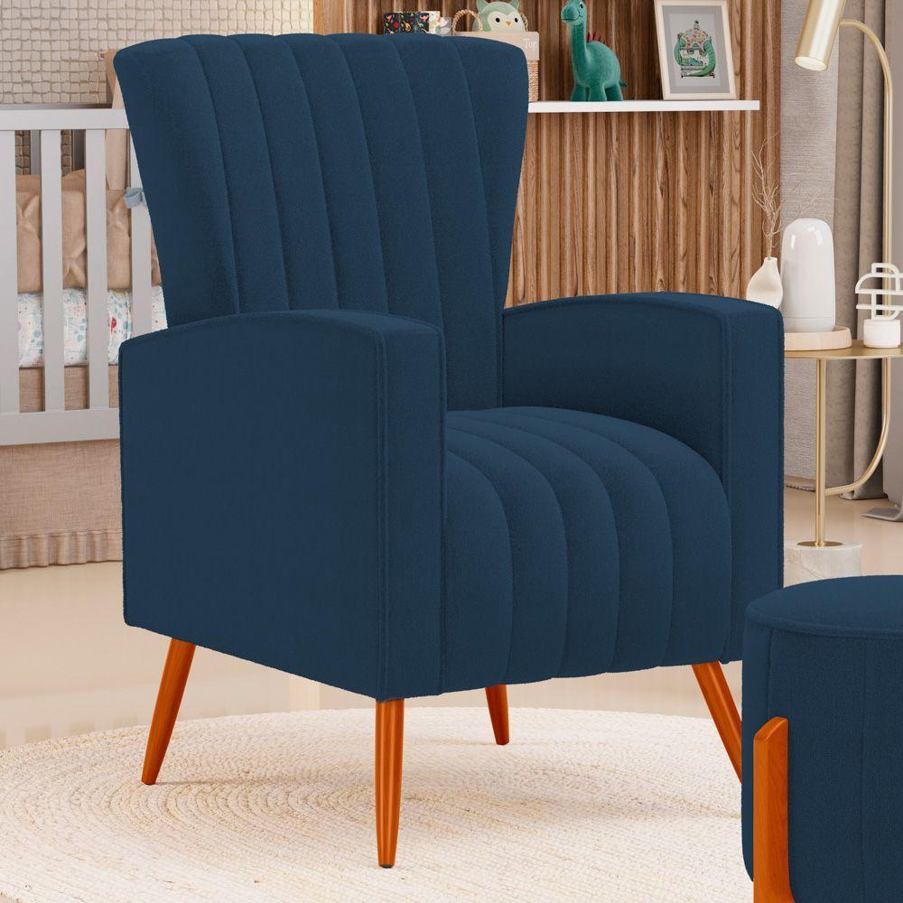 Kit 02 Poltronas Decorativas Melody Com Pés Palito Bouclê Azul Marinho - Desk Design - 5