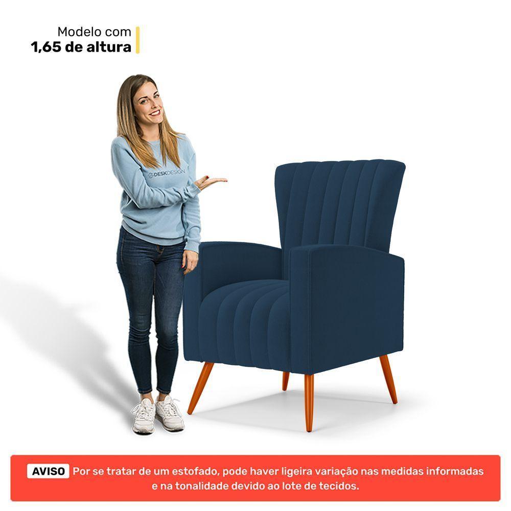 Kit 02 Poltronas Decorativas Melody Com Pés Palito Bouclê Azul Marinho - Desk Design - 7