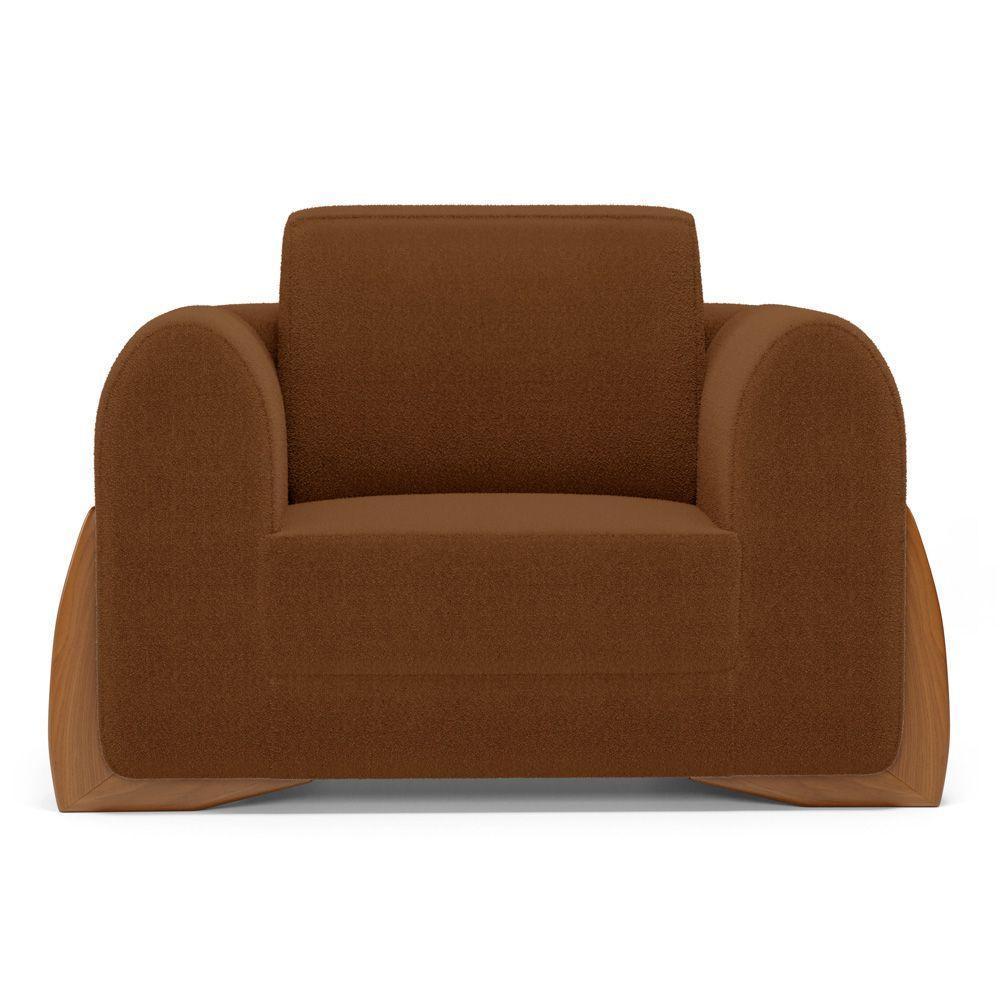 Kit 02 Poltronas Decorativas Living Bloom Com Pés De Madeira Bouclê Terracota - Desk Design - 6