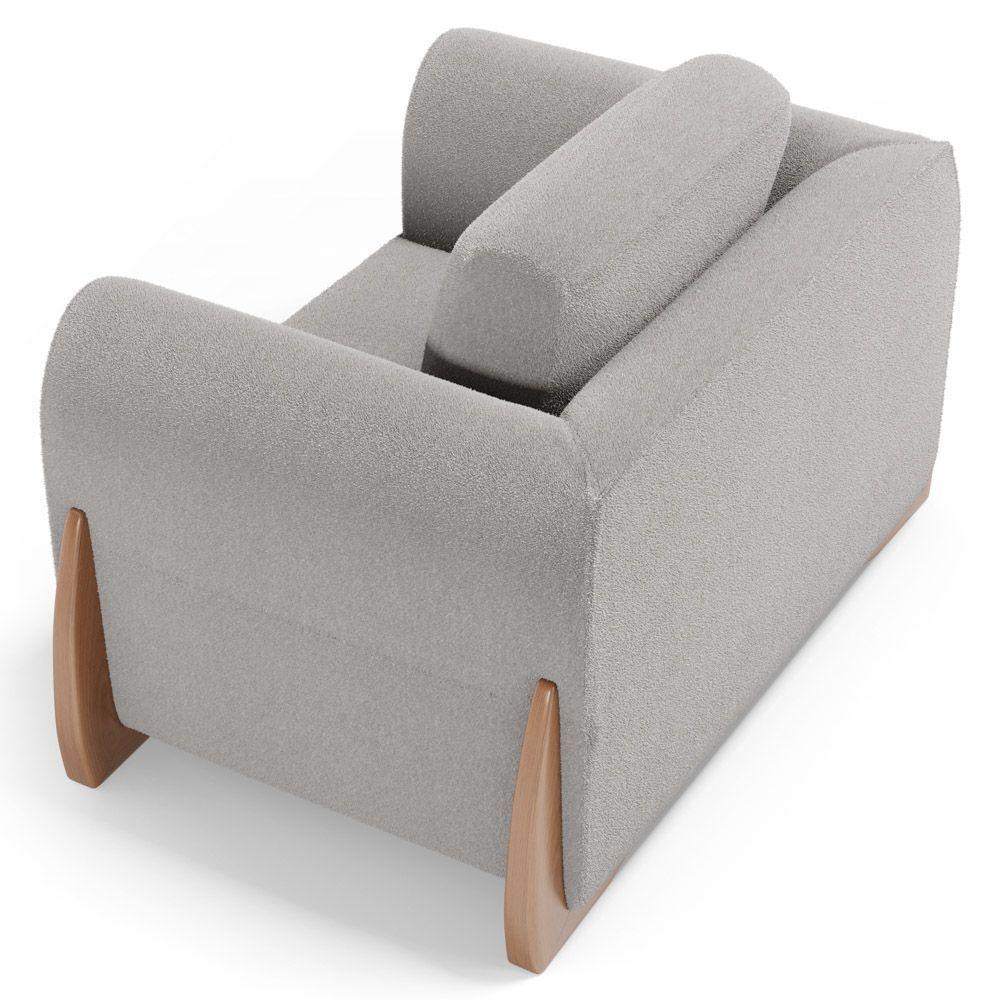 Kit 02 Poltronas E 01 Sofá Bloom 200cm 03 Lugares Com Pés De Madeira Bouclê Cinza - Desk Design - 6