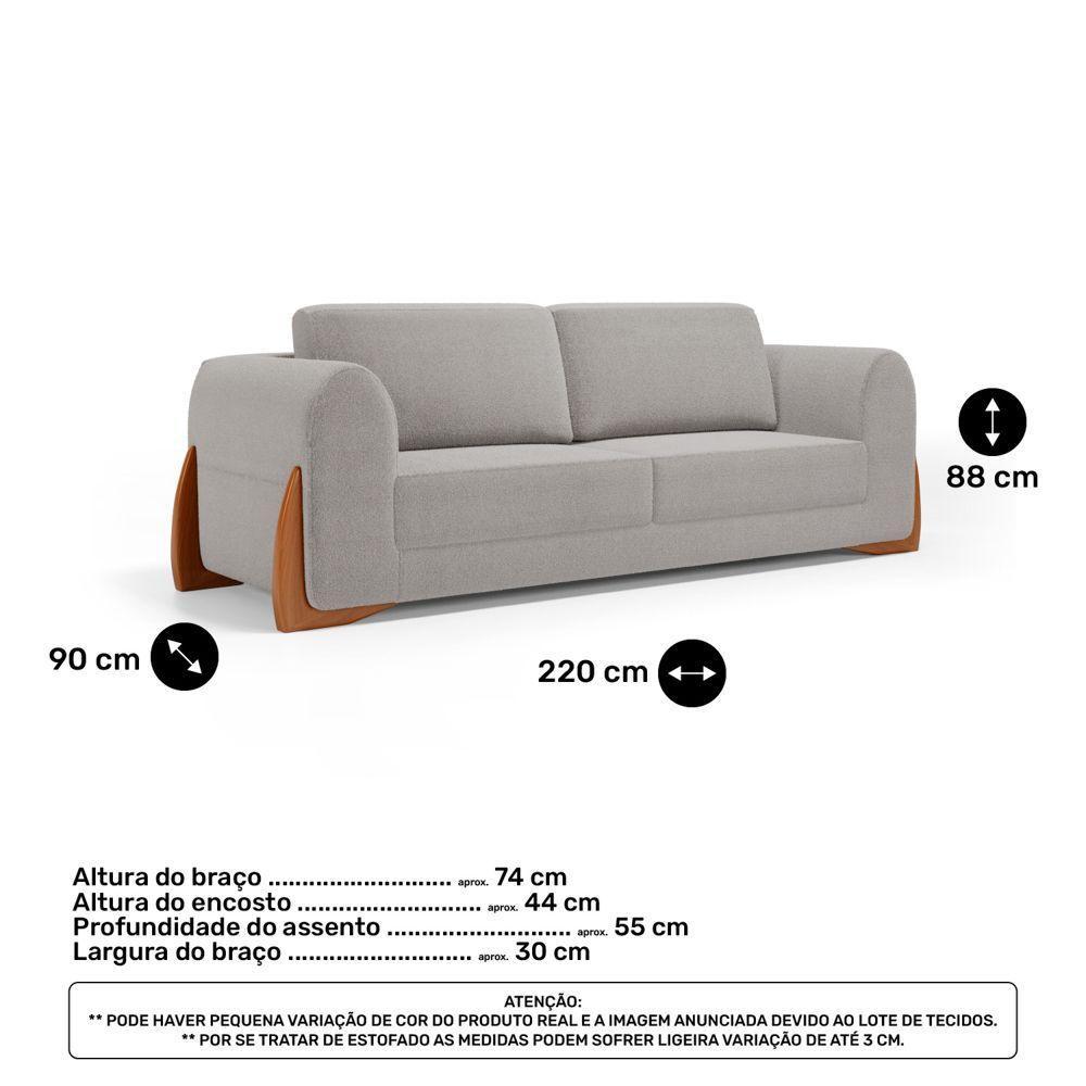 Kit Poltrona E Sofá Bloom 220cm 03 Lugares Com Pés De Madeira Bouclê Cinza - Desk Design - 10