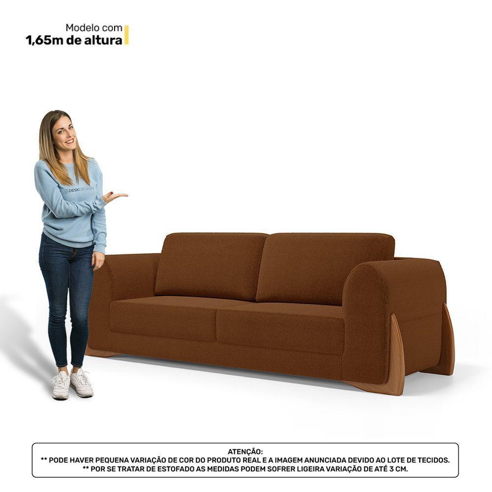 Kit 02 Poltronas E 01 Sofá Bloom 180cm 02 Lugares Com Pés De Madeira Bouclê Terracota - Desk Design - 10