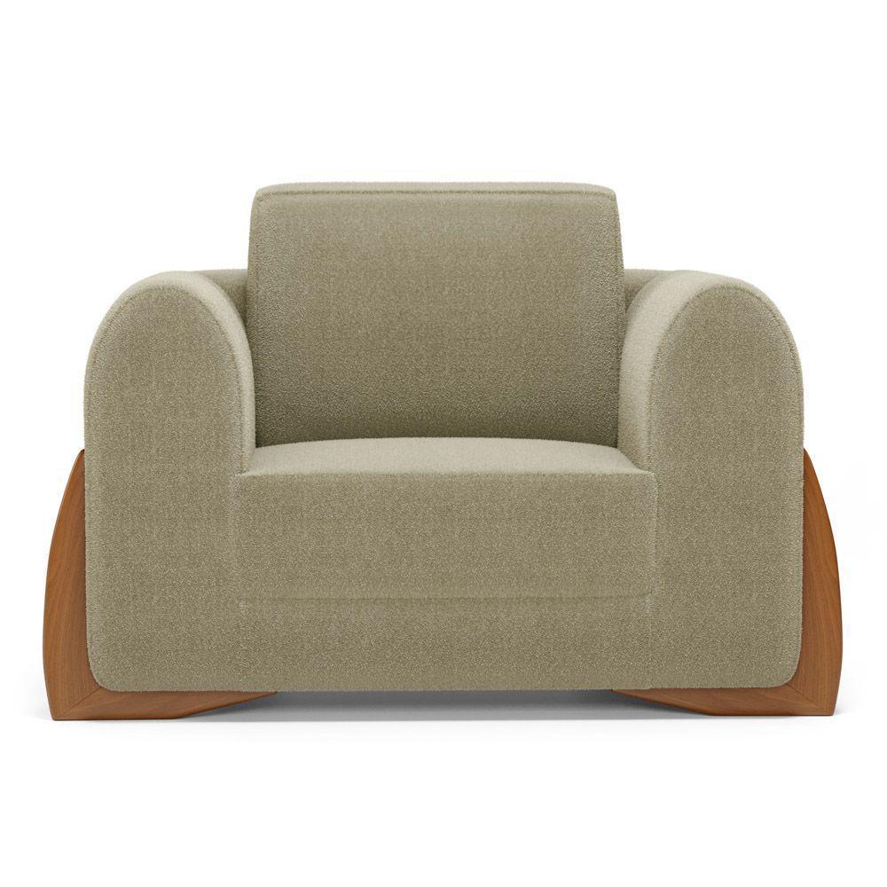 Kit 02 Poltronas Decorativas Living Bloom Com Pés De Madeira Bouclê Bege - Desk Design - 3