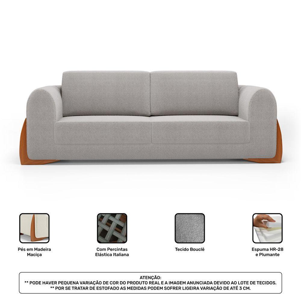 Kit Poltrona E Sofá Bloom 160cm 02 Lugares Com Pés De Madeira Bouclê Cinza - Desk Design - 4