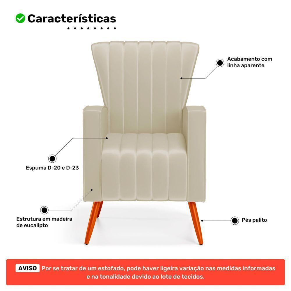 Kit 02 Poltronas Decorativas Melody Com Pés Palito Veludo Bege - Desk Design - 4