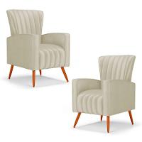 Kit 02 Poltronas Decorativas Melody Com Pés Palito Veludo Bege - Desk Design - 8