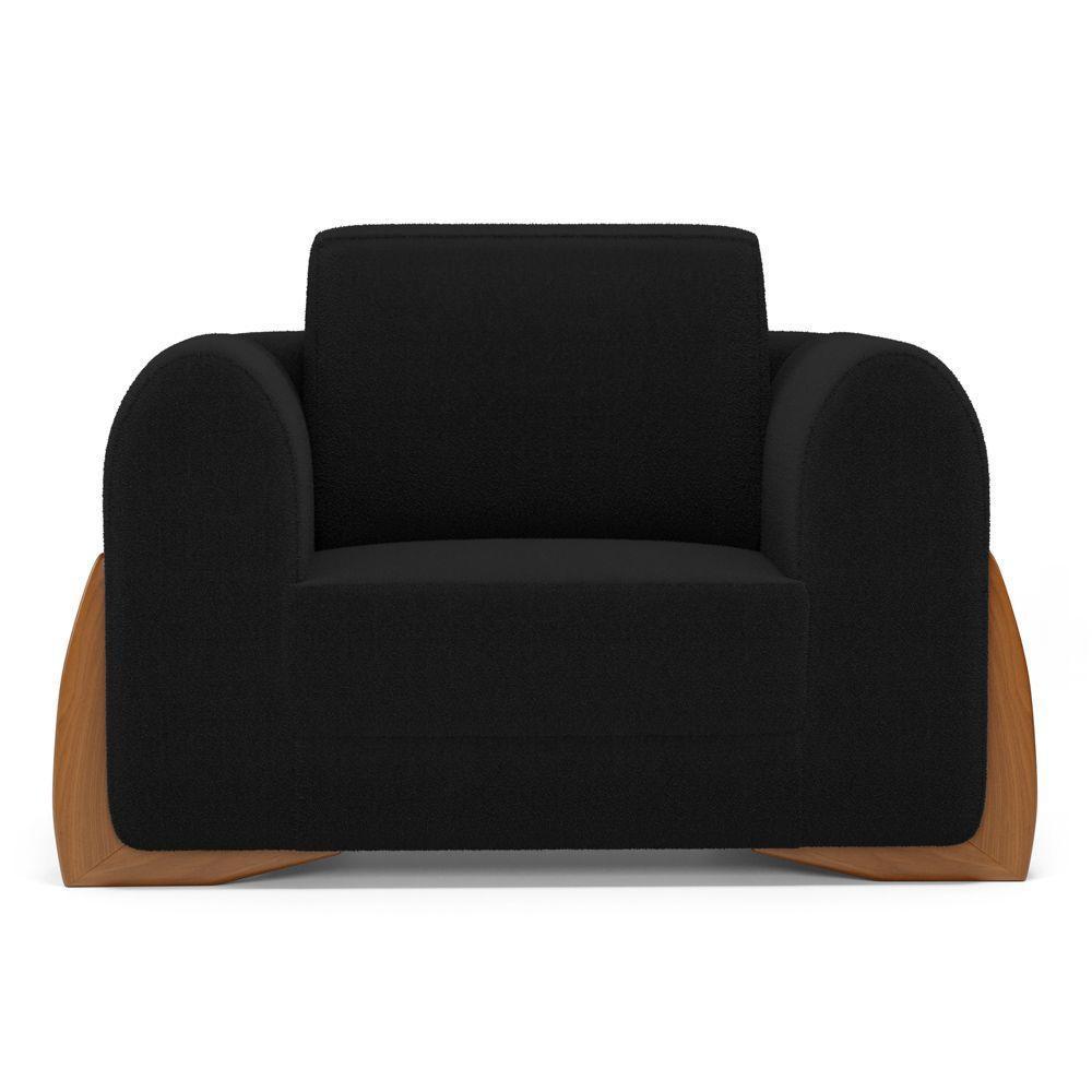 Kit 02 Poltronas Decorativas Living Bloom Com Pés De Madeira Bouclê Preto - Desk Design - 6