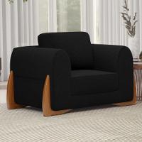 Kit 02 Poltronas Decorativas Living Bloom Com Pés De Madeira Bouclê Preto - Desk Design - 9