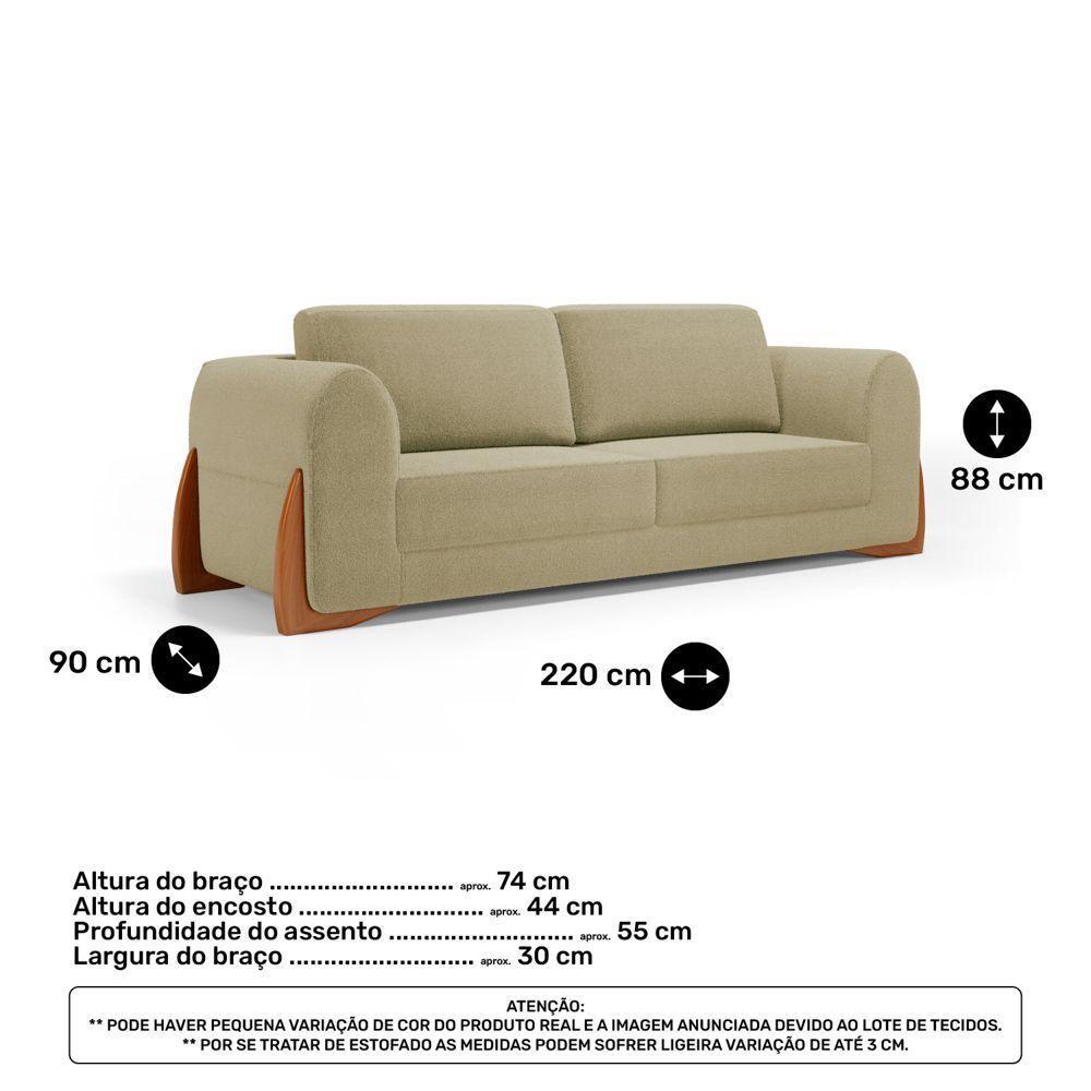 Kit 02 Poltronas E 01 Sofá Bloom 220cm 03 Lugares Com Pés De Madeira Bouclê Bege - Desk Design - 7