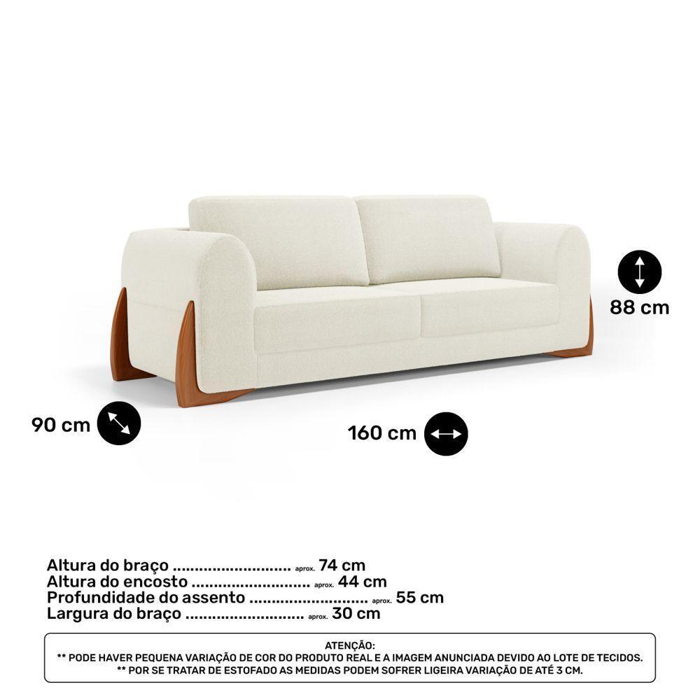 Kit 02 Poltronas E 01 Sofá Bloom 160cm 02 Lugares Com Pés De Madeira Bouclê Off White - Desk Design - 7