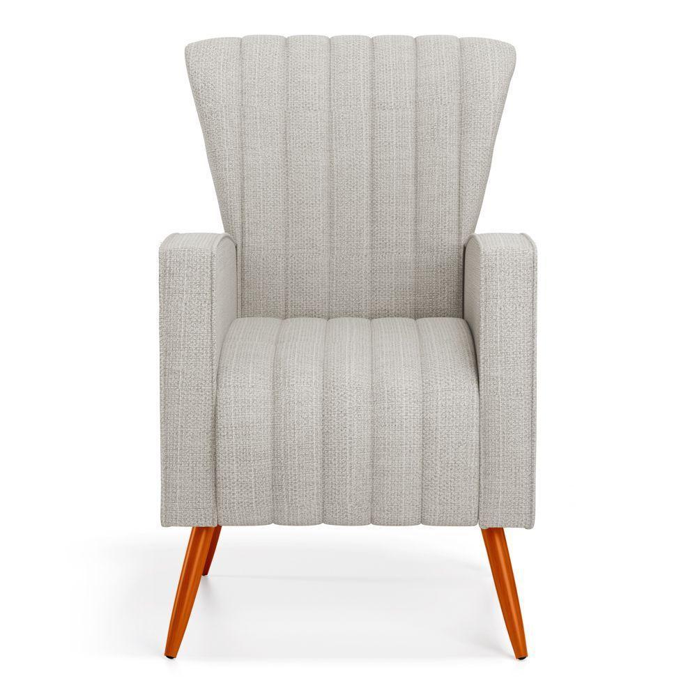 Kit 02 Poltronas Decorativas Melody Com Pés Palito Linho Cinza Claro - Desk Design - 6