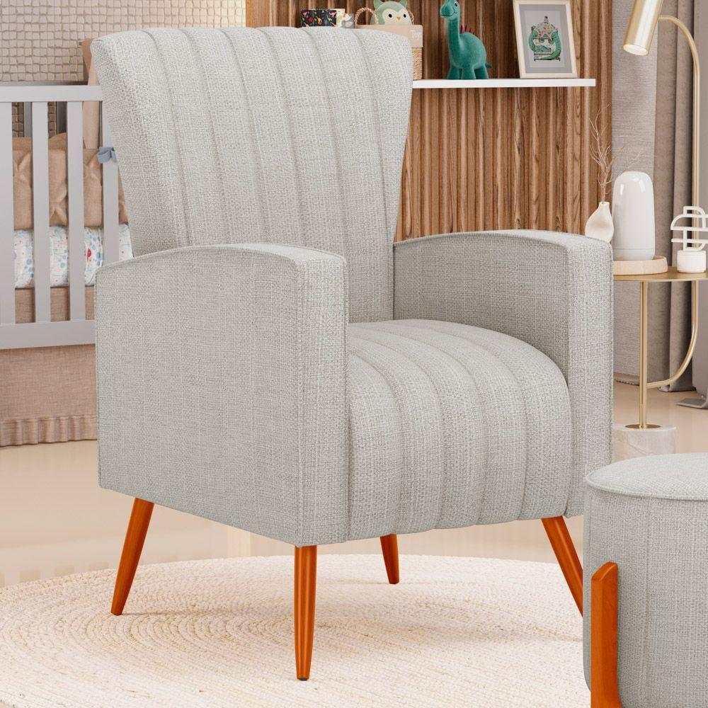 Kit 02 Poltronas Decorativas Melody Com Pés Palito Linho Cinza Claro - Desk Design - 7