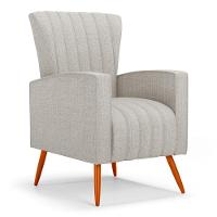 Kit 02 Poltronas Decorativas Melody Com Pés Palito Linho Cinza Claro - Desk Design - 5