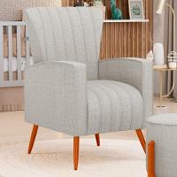 Kit 02 Poltronas Decorativas Melody Com Pés Palito Linho Cinza Claro - Desk Design - 7