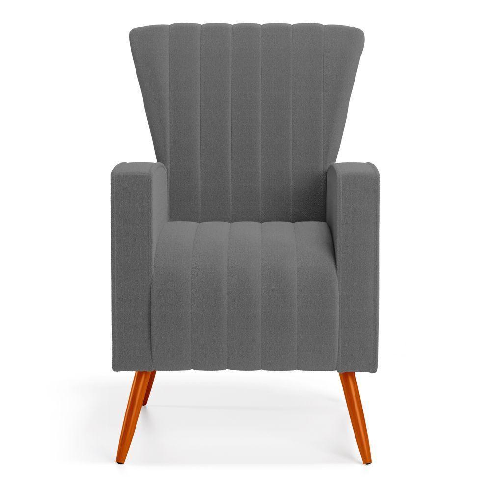 Kit 02 Poltronas Decorativas Melody Com Pés Palito Bouclê Cinza Escuro - Desk Design - 6