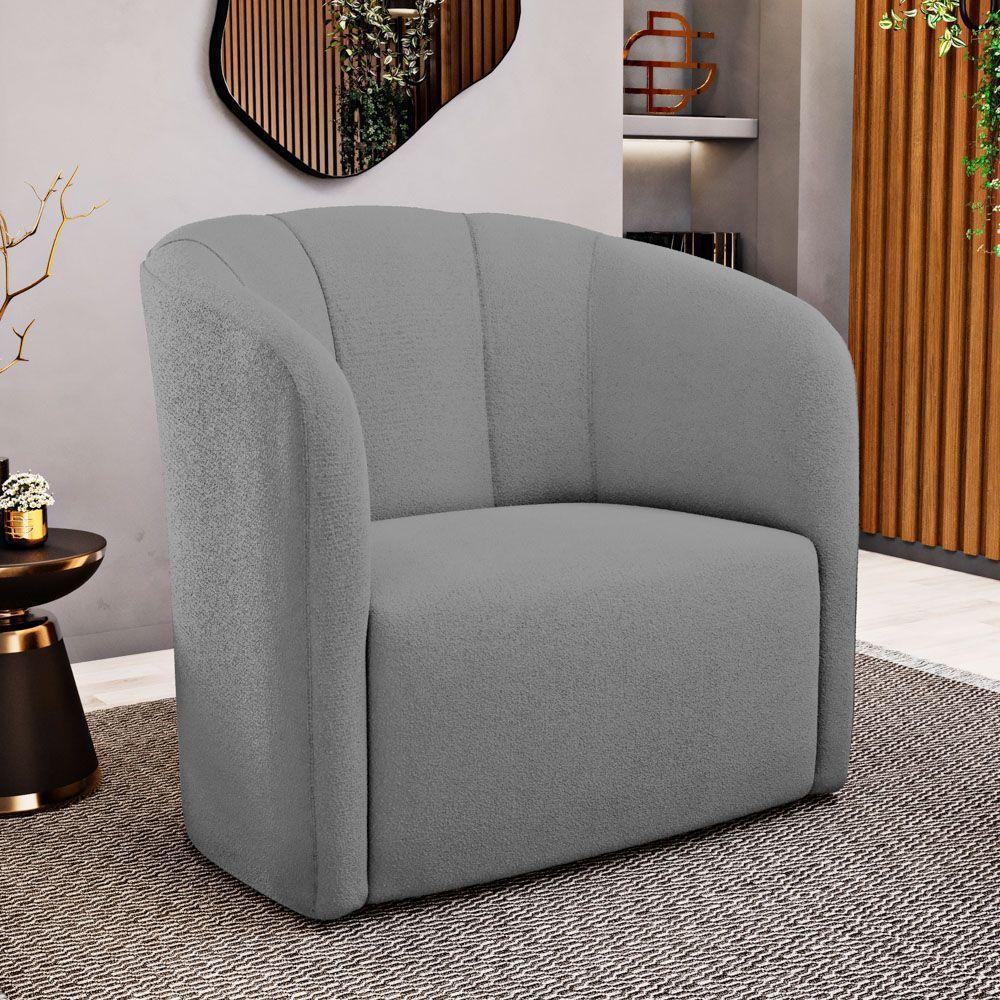 Poltrona Decorativa Living Abby Bouclê Cinza Escuro - Desk Design - 7