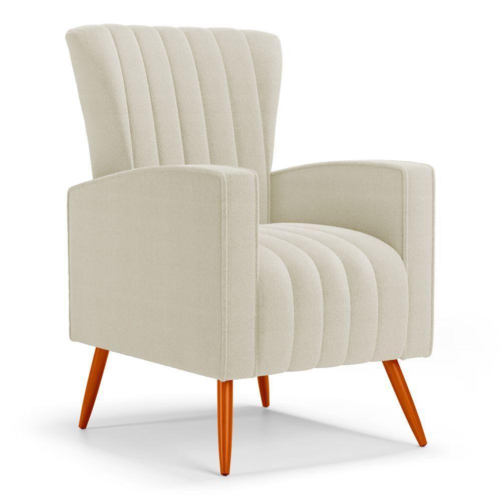 Poltrona Decorativa Melody Com Pés Palito Bouclê Bege - Desk Design - 1