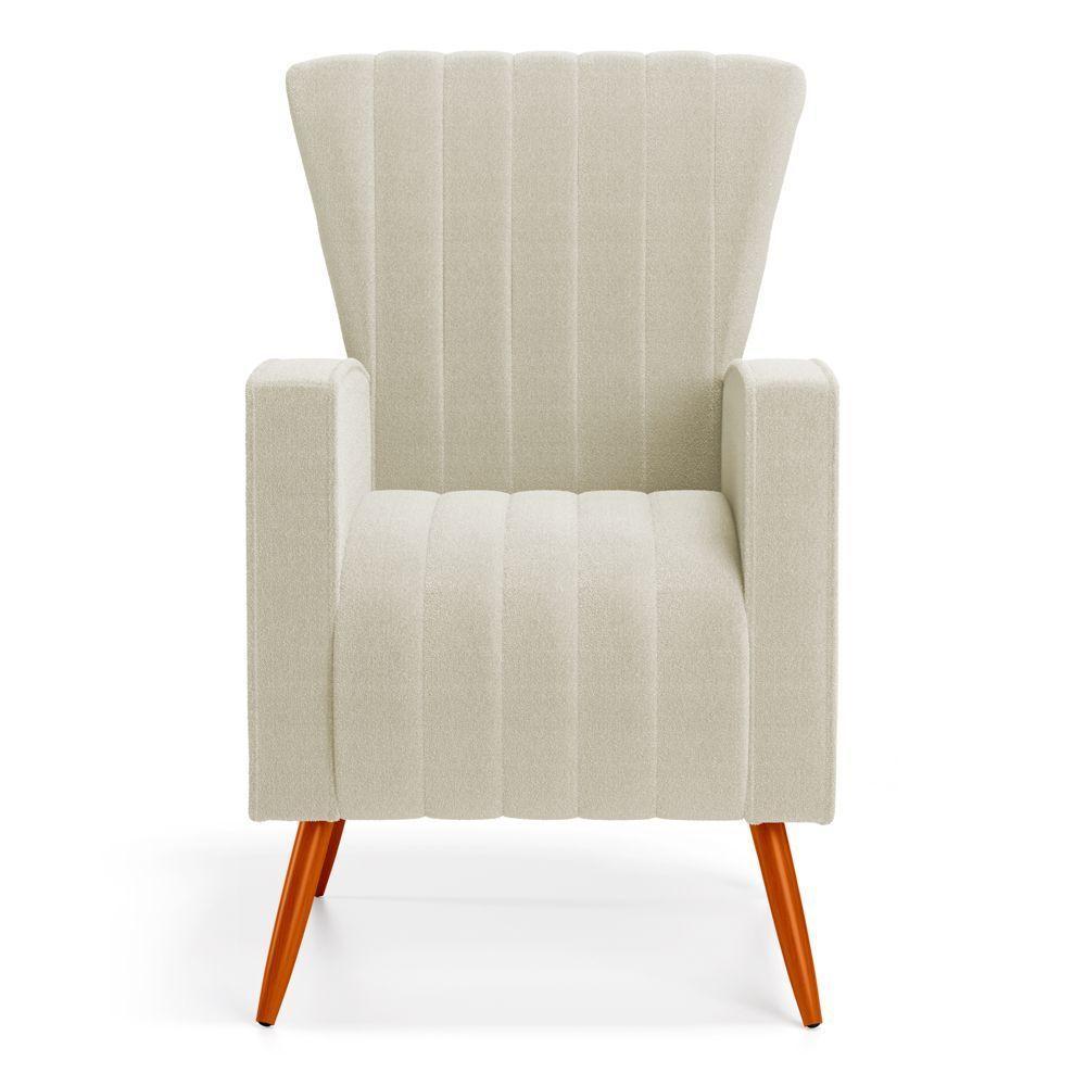 Poltrona Decorativa Melody Com Pés Palito Bouclê Bege - Desk Design - 5