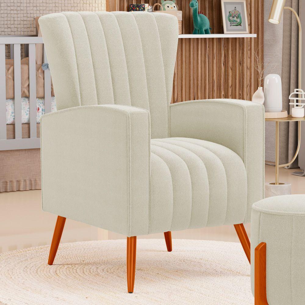 Poltrona Decorativa Melody Com Pés Palito Bouclê Bege - Desk Design - 6