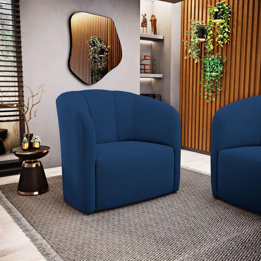 Poltrona Decorativa Living Abby Bouclê Azul Marinho - Desk Design - 5
