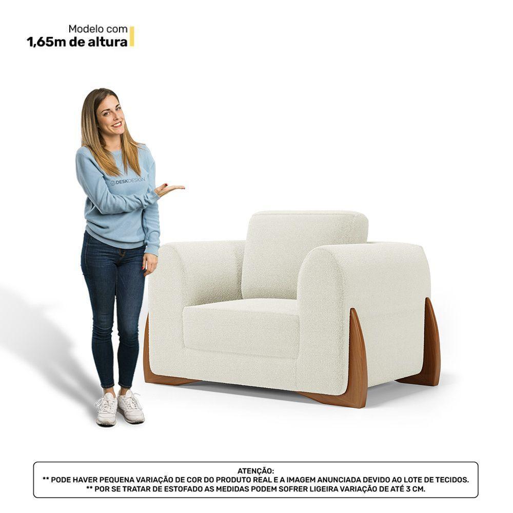 Kit Poltrona E Sofá Bloom 160cm 02 Lugares Com Pés De Madeira Bouclê Off White - Desk Design - 4