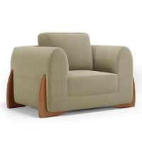 Poltrona Decorativa Living Bloom Com Pés De Madeira Bouclê Bege - Desk Design - 1