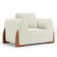 Kit Poltrona E Sofá Bloom 220cm 03 Lugares Com Pés De Madeira Bouclê Off White - Desk Design - 6