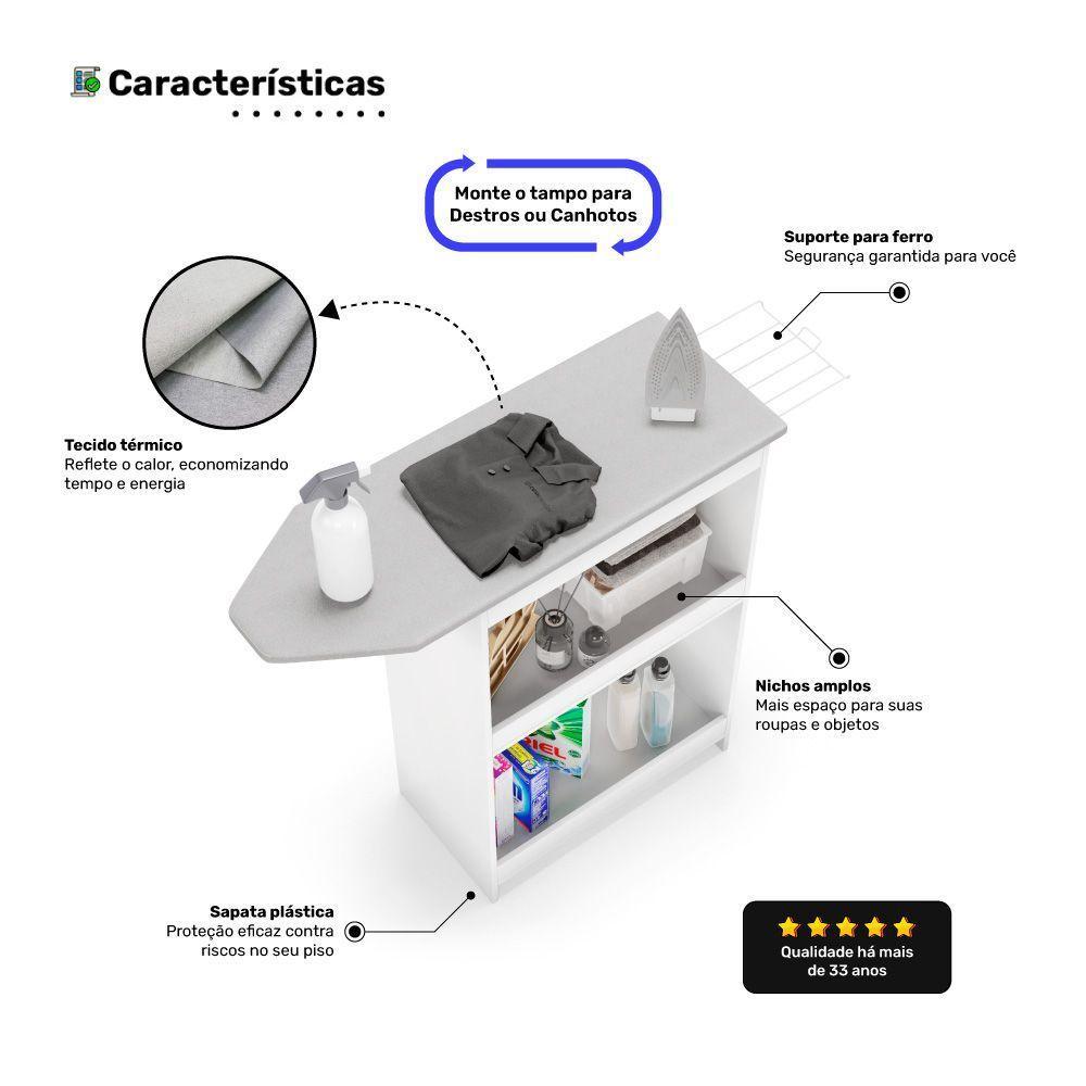 Tábua De Passar Roupa Luna Com Suporte Para Ferro Branco - Desk Design - 6