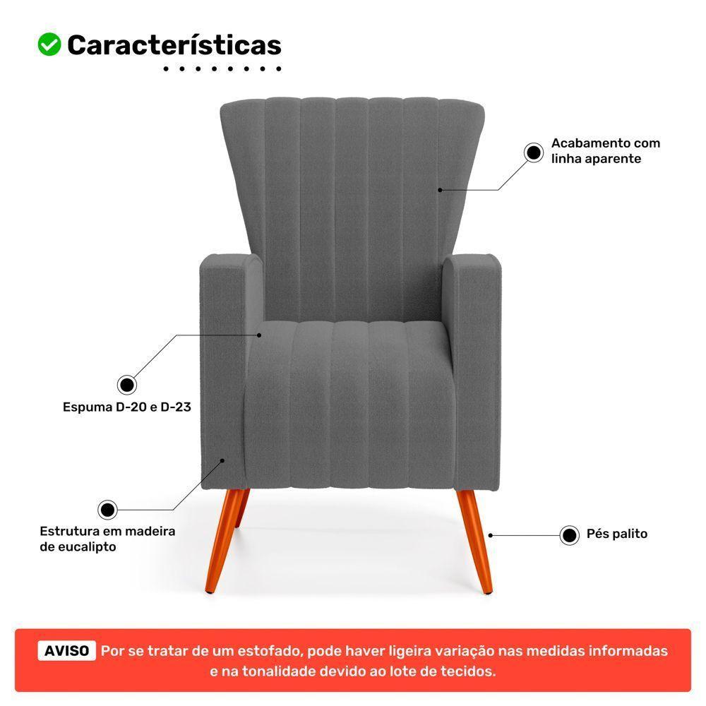 Poltrona Decorativa Melody Com Pés Palito Bouclê Cinza Escuro - Desk Design - 5