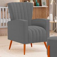 Poltrona Decorativa Melody Com Pés Palito Bouclê Cinza Escuro - Desk Design - 7