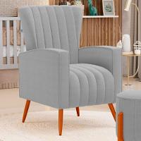 Poltrona Decorativa Melody Com Pés Palito Bouclê Cinza Claro - Desk Design - 6