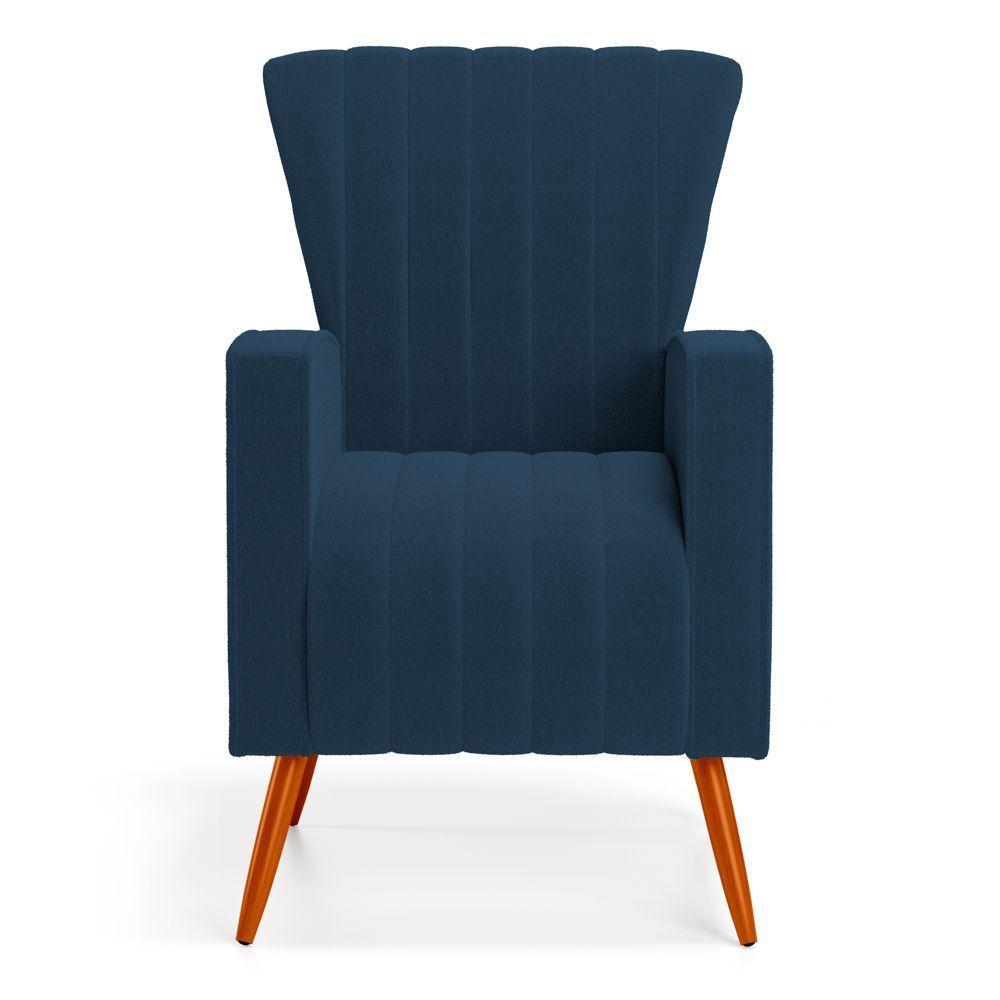Poltrona Decorativa Melody Com Pés Palito Bouclê Azul Marinho - Desk Design - 5