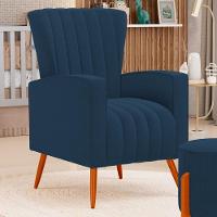 Poltrona Decorativa Melody Com Pés Palito Bouclê Azul Marinho - Desk Design - 6
