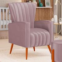 Poltrona Decorativa Melody Com Pés Palito Veludo Rosê - Desk Design - 6