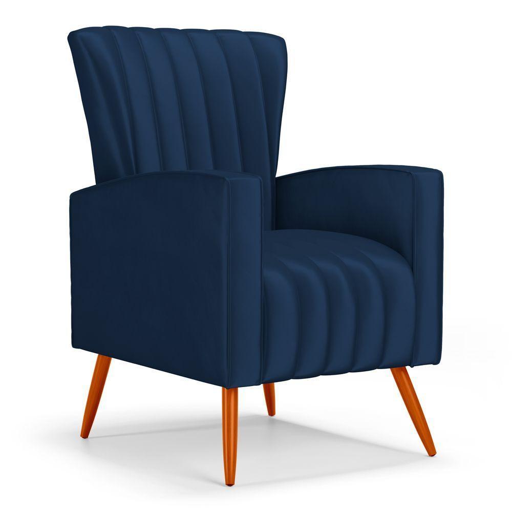 Poltrona Decorativa Melody Com Pés Palito Veludo Azul Marinho - Desk Design - 1