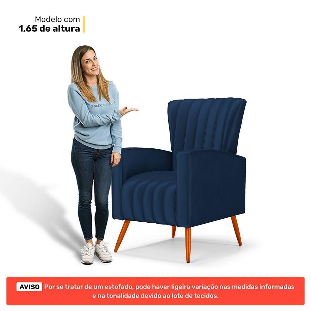 Poltrona Decorativa Melody Com Pés Palito Veludo Azul Marinho - Desk Design - 2