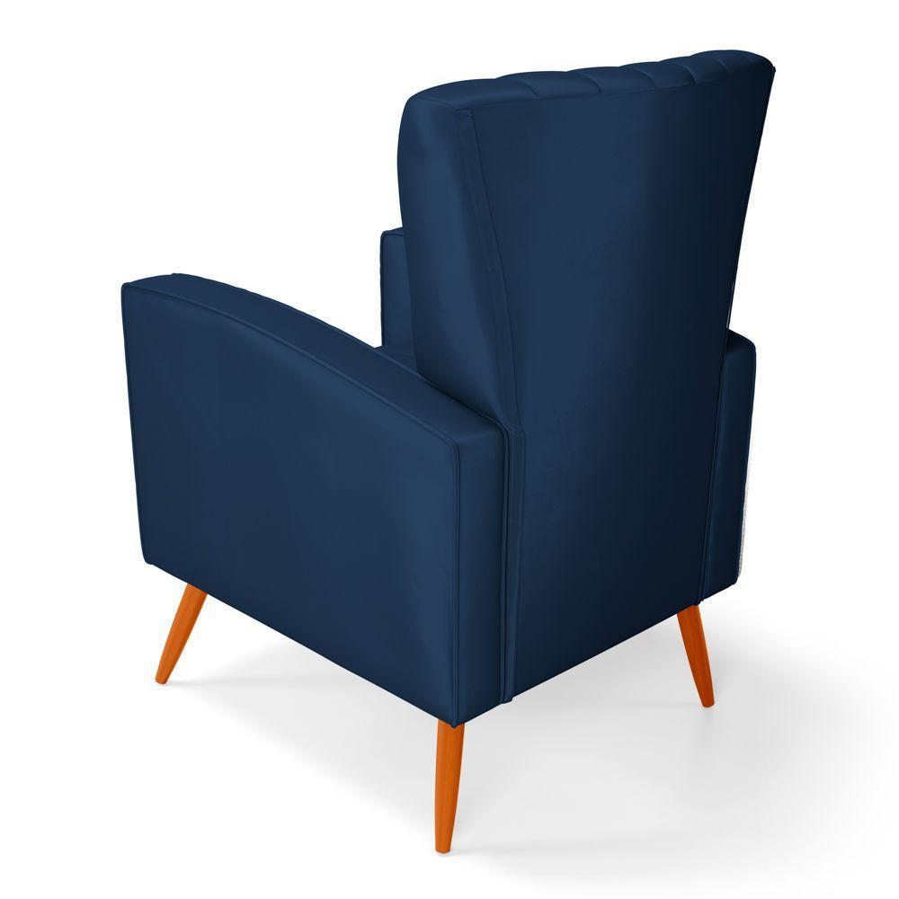 Poltrona Decorativa Melody Com Pés Palito Veludo Azul Marinho - Desk Design - 4
