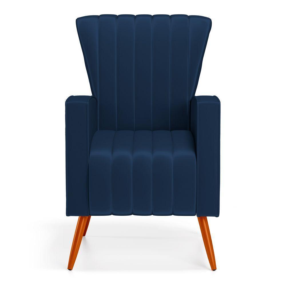 Poltrona Decorativa Melody Com Pés Palito Veludo Azul Marinho - Desk Design - 5