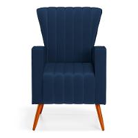 Poltrona Decorativa Melody Com Pés Palito Veludo Azul Marinho - Desk Design - 5