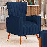 Poltrona Decorativa Melody Com Pés Palito Veludo Azul Marinho - Desk Design - 6