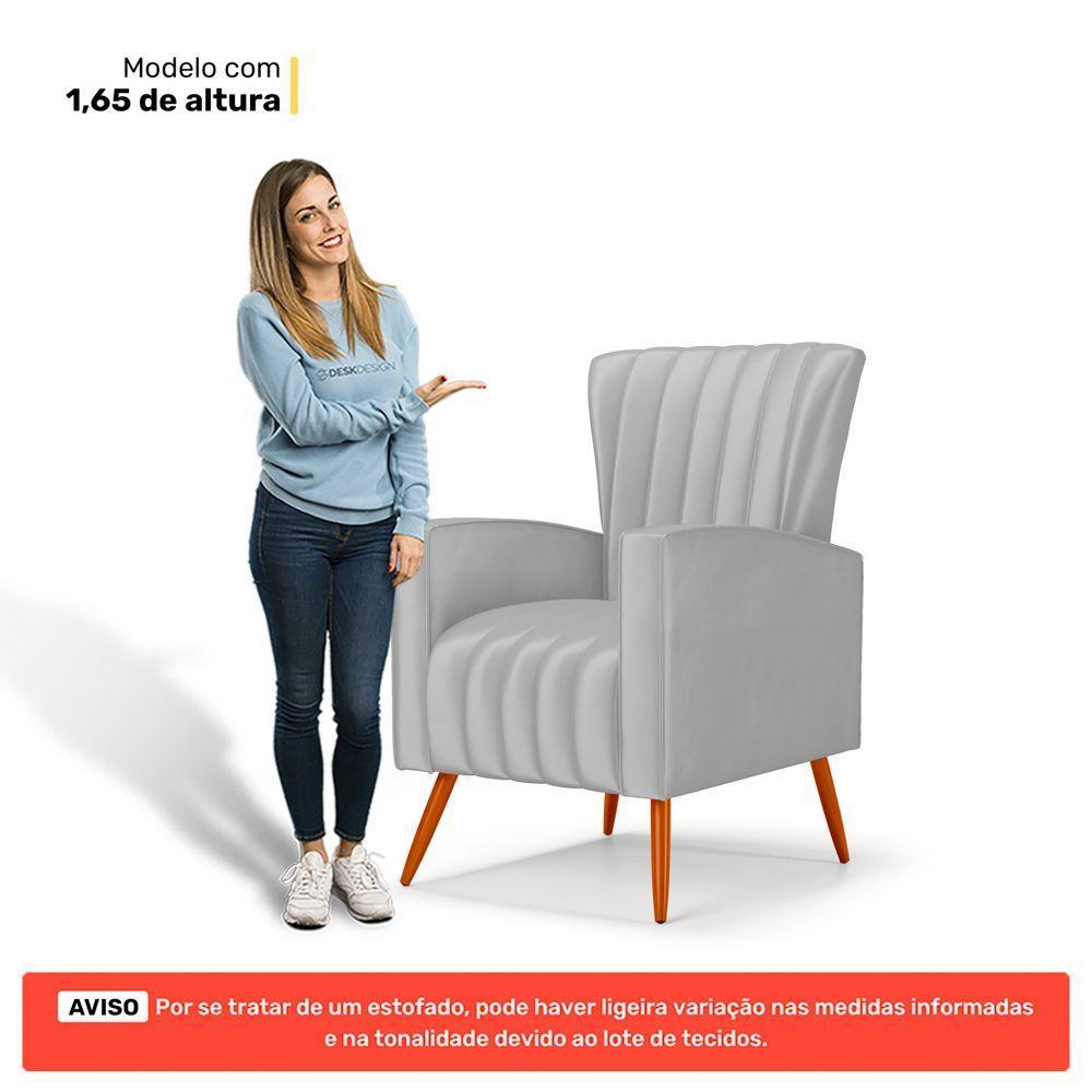Poltrona Decorativa Melody Com Pés Palito Veludo Cinza Claro - Desk Design - 2